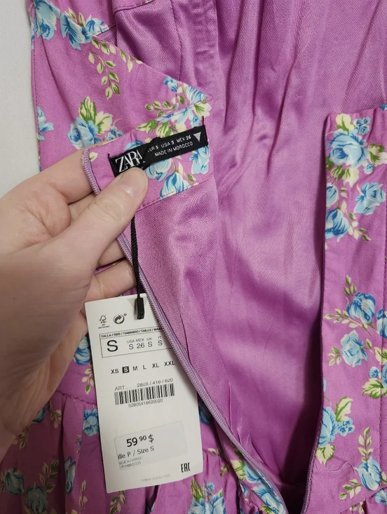 Zara Floral Bubble Hem Dress Size S - Picture 5 of 7